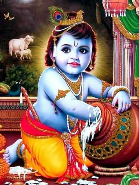 Kanha Cute Image while eating butter when mother was outside