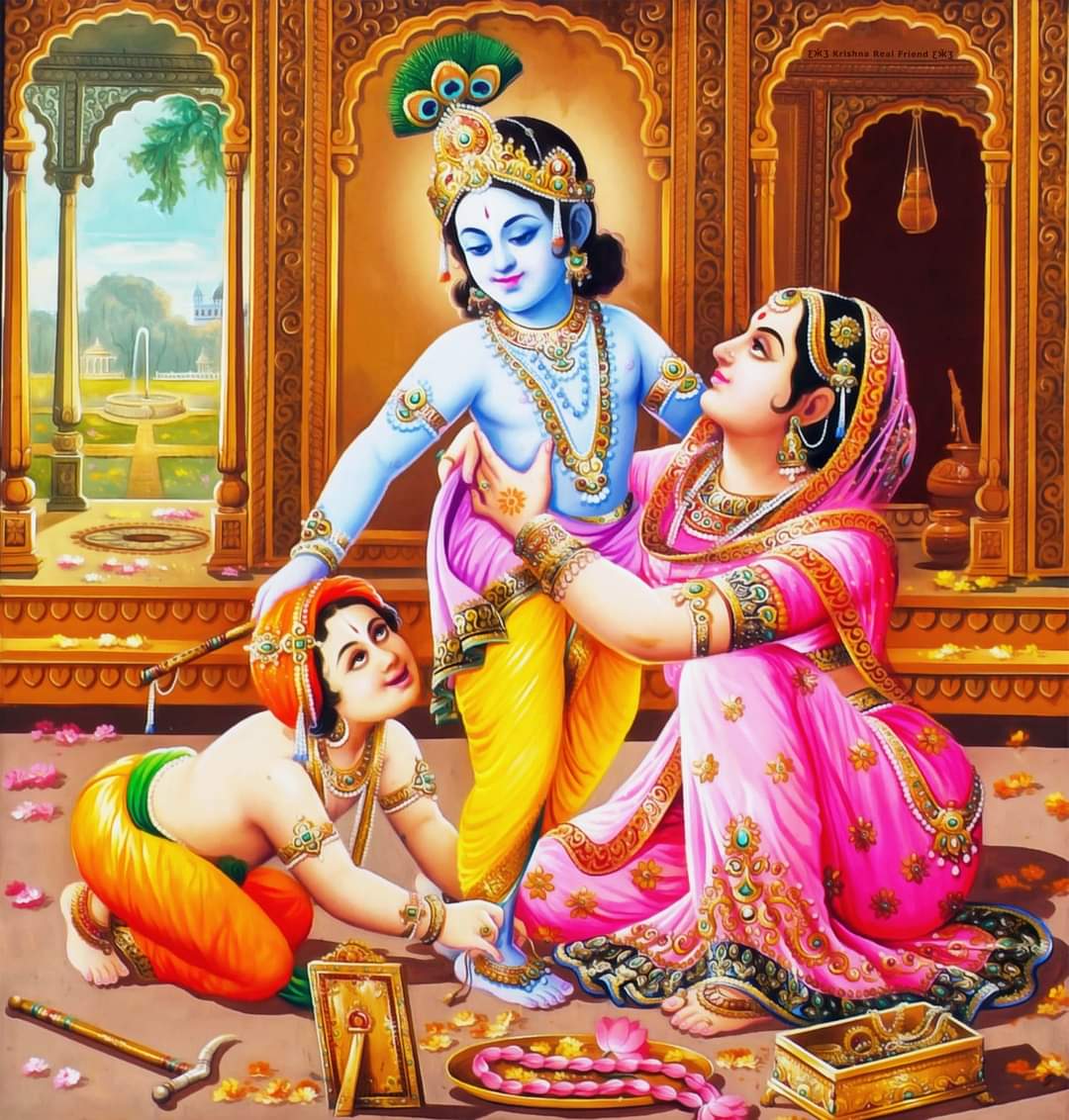 Baby Krishna Playing Image with Mata Yashoda and Brother Balram