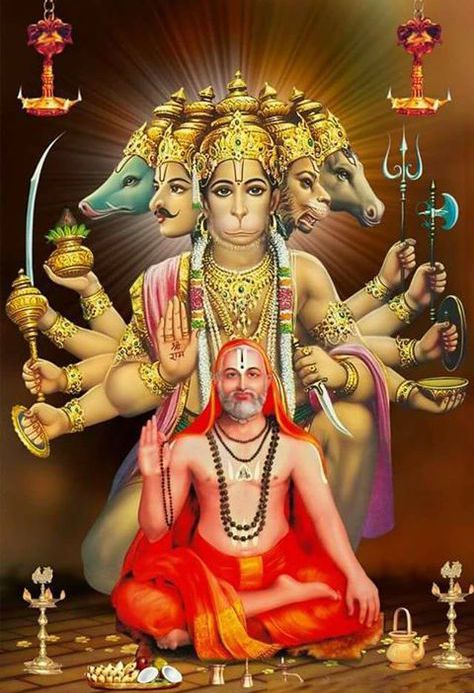 Raghavendra Swamy with Hanumana Photo