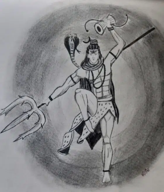 Mahakal Dance Angry Pencil Sketch