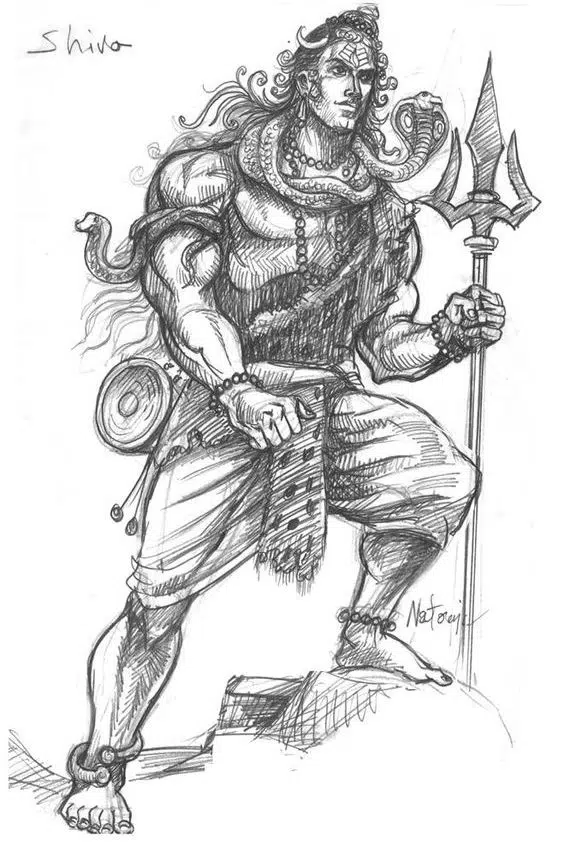 Mahakal Black and White Pencil Sketch Image