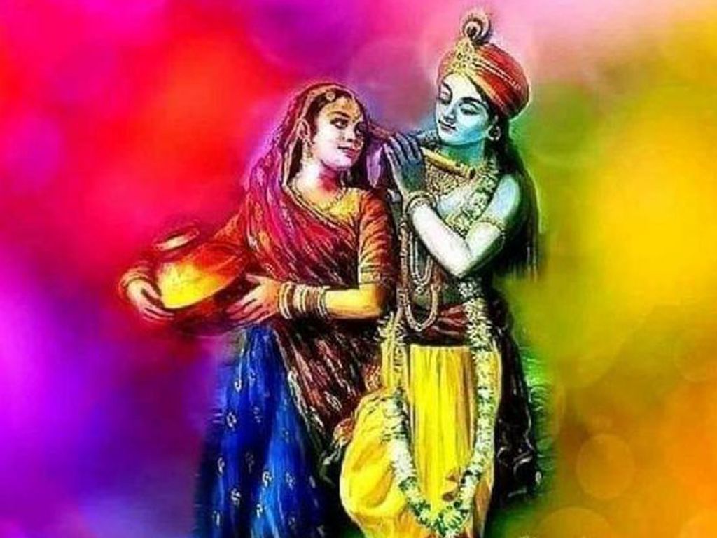 Shri Radha Krishna Holi Color HD Wallpaper